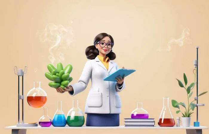 Female Scientist Researching in Lab 3D Character Design Illustration